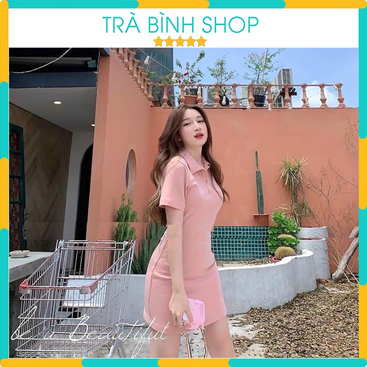 Váy Polo Trơn Pastel Nữ Đầm Cổ Sơ Mi Dáng Ôm Body Chất Thun Cộc Tay Ba Màu Ulzzang