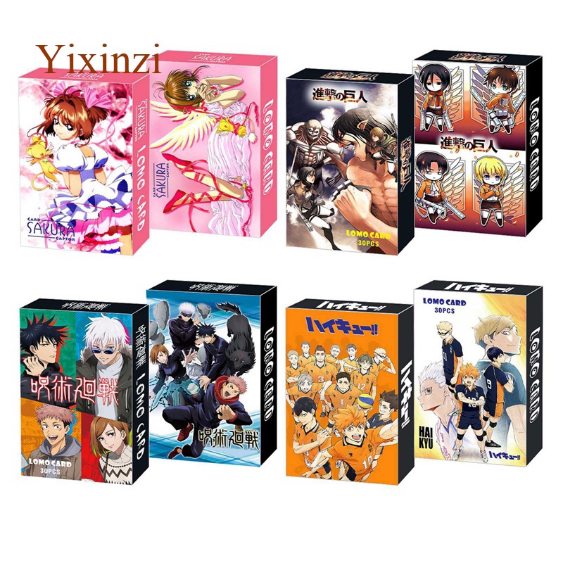 Hộp 30 thẻ mini họa tiết Anime Tokyo Revengers Attack on Titan Jujutsu kaisen Haikyuu My Hero Academia