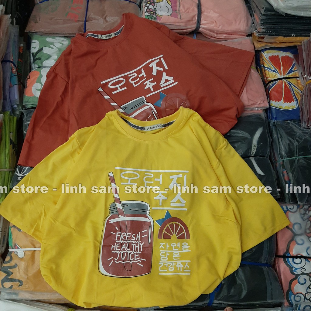 Áo thun tay lỡ SAM CLO freesize phông form rộng Unisex, mặc lớp, nhóm, cặp in hình ly nước FRESH HEALTHY JUICE | BigBuy360 - bigbuy360.vn