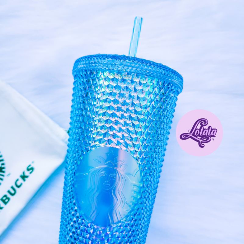 Ly Starbucks Baby Blue Bling Studded 24oz 710ml