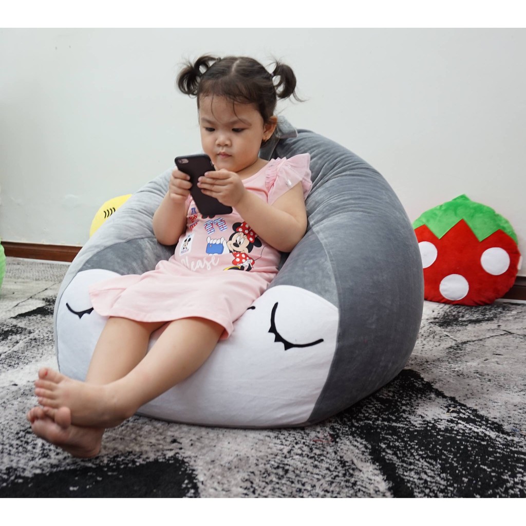 Ghế xốp dáng lê Totoro, 4 SIZE, chất liệu da lộn trang trí hình thú (đã có sẵn hạt xốp)- có sẵn xốp