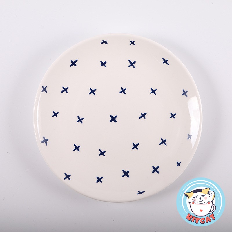 Đĩa sứ trắng hoạ tiết ngộ nghĩnh decor bàn ăn dày, phòng bếp dày dặn cao cấp SIZE LỚN 21CM - loại nông KITCAT STORE