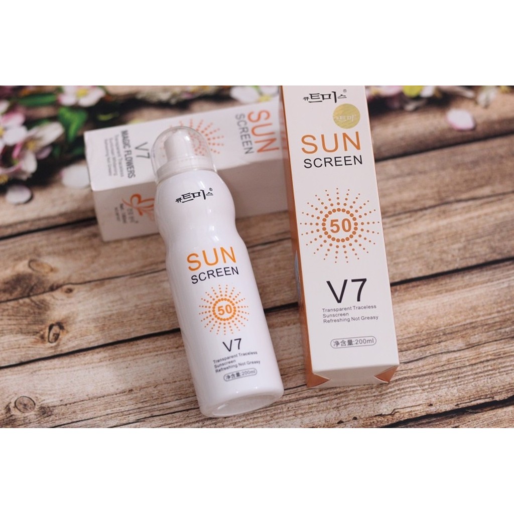 Xịt chống nắng V7 Sunscreen Magic Flowers Spray Protective SPF 50 200ml Mẫu mới 2018 KBeauty