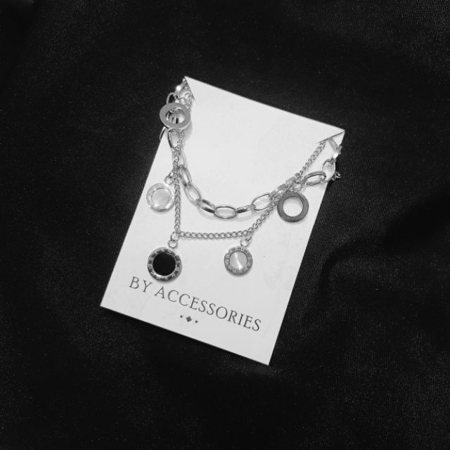 Lắc tay titan xích kép mặt tròn cẩm xà cừ không gỉ