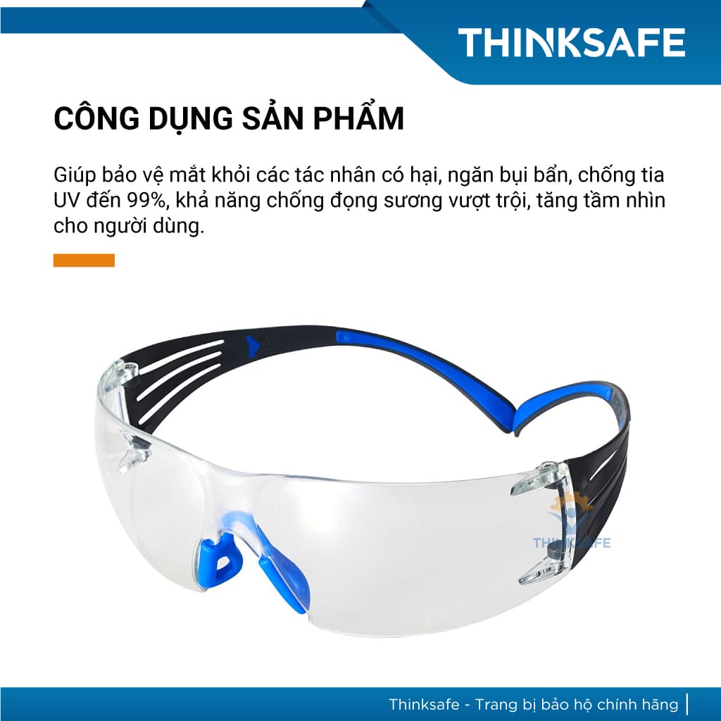 Kính bảo hộ 3M SF401SGAF thiết kế thời trang, chống bụi đi đường, chống tia UV
