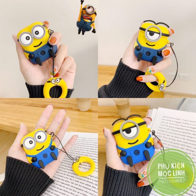 ☘️Tặng kèm móc treo☘️ Case bao airpod 1 2 Pro 3 Minion đựng tai nghe không dây Airpods i11 i12 i18 i100 ...