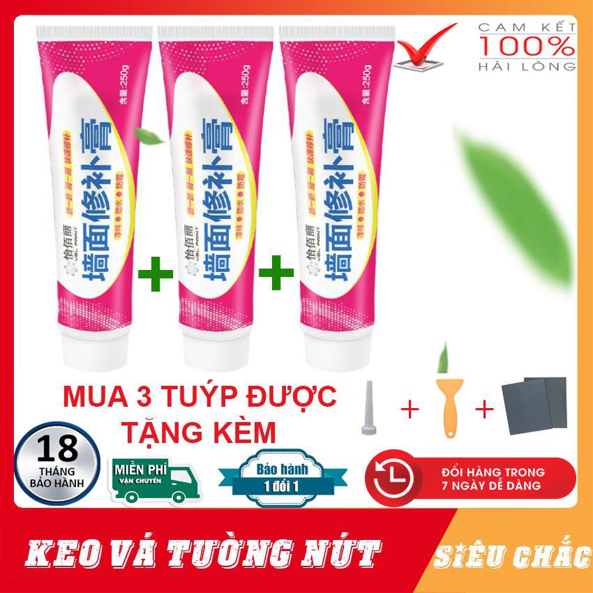 Bộ 3-Keo vá vết nứt trám tường đa năng [TẶNG 3 PHỤ KIỆN] chống thấm thông minh, tuýp 250g