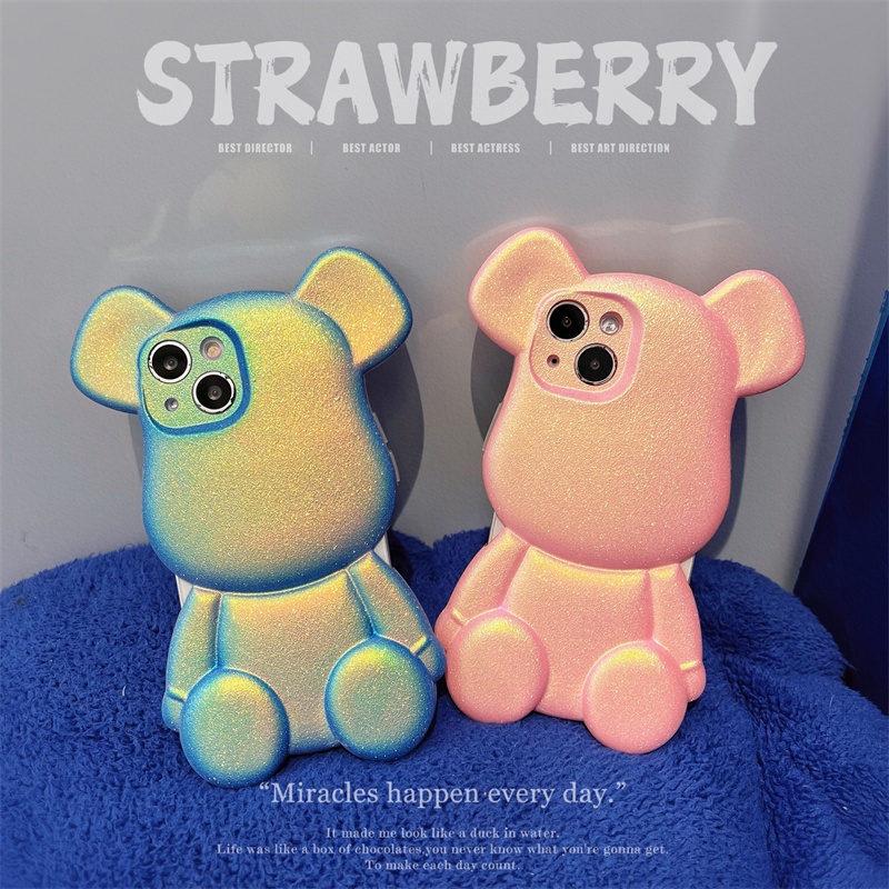 Ốp Điện Thoại Silicon Mềm Hình Gấu Hoạt Hình 3D Đính Kim Cương Lấp Lánh Cho Iphone 14 13 11 12 Pro Max