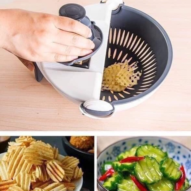 Dụng Cụ Cắt Thái Rau Kèm Rổ Xoay 9 trong 1
