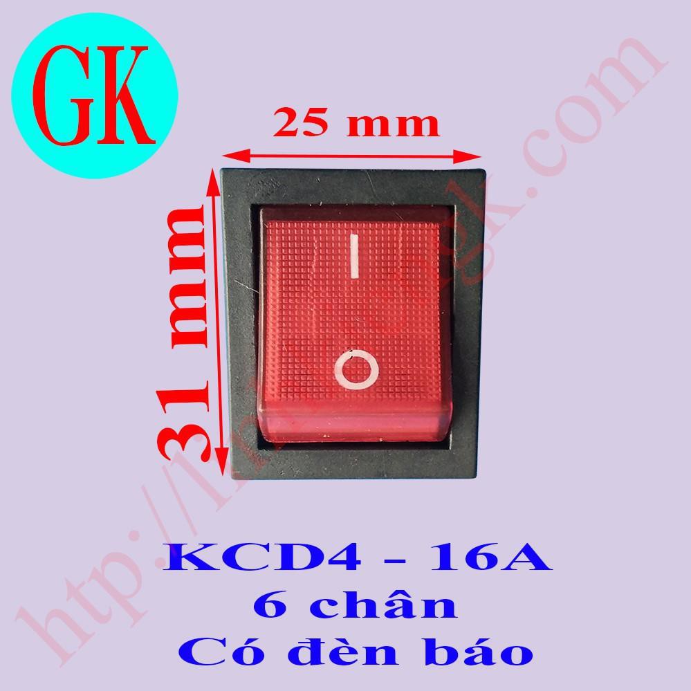 Công tắc bập bênh KCD4 16A 6 chân có đèn màu xanh - KCD4 16A 250V 31x25