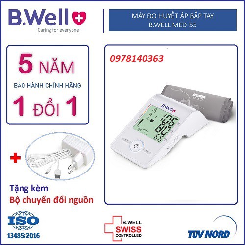Máy đo huyết áp bắp tay B.WELL MED-55 - Xuất xứ Thụy Sỹ - Bảo hành 5 năm (1 đổi 1)