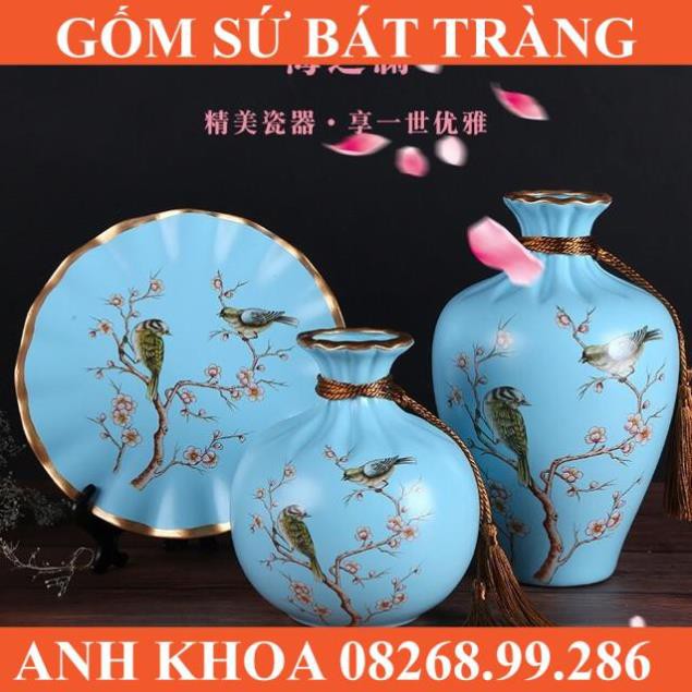 Bộ 3 bình trang trí phòng khách - Gốm sứ Bát Tràng Anh Khoa