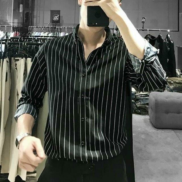Áo sơ mi nam kẻ sọc cao cấp  màu trắng đen ôm body slimfit siêu đẹp chất vải không nhăn không xù AAK1 | BigBuy360 - bigbuy360.vn