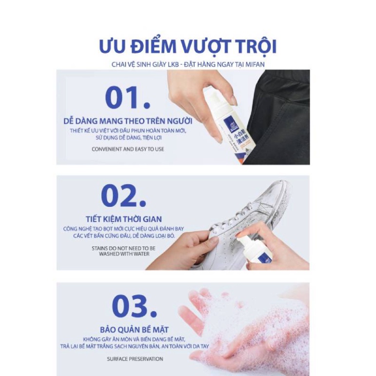 Chai Xịt Bọt Vệ Sinh Sạch Giày Sneaker Không Cần Giặt, Kèm Bàn Chải Và Khăn Lau DANA