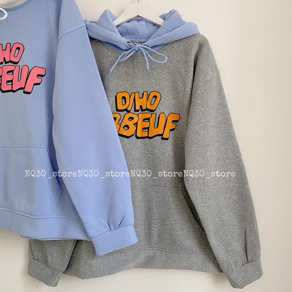 Áo Hoodie Nỉ Bông NQ30 In JIHO Form Rộng Xanh Xám Nam Nữ Unisex