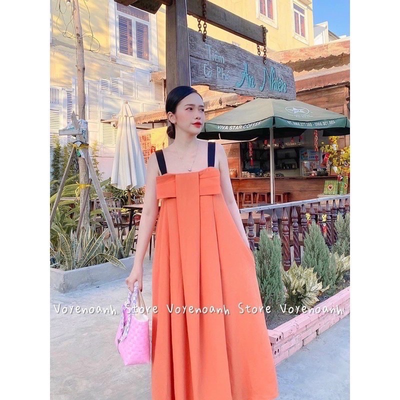 Váy đầm nữ nơ xoè lụa thô hàng Qc loại 1 , Đầm maxi đi du lịch | BigBuy360 - bigbuy360.vn