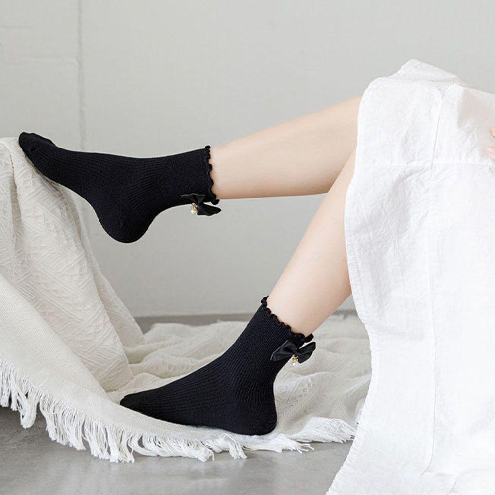 Vớ Cotton Ngắn Phối Bèo Đính Nơ Màu Sắc Ngọt Ngào Thời Trang Cho Nữ