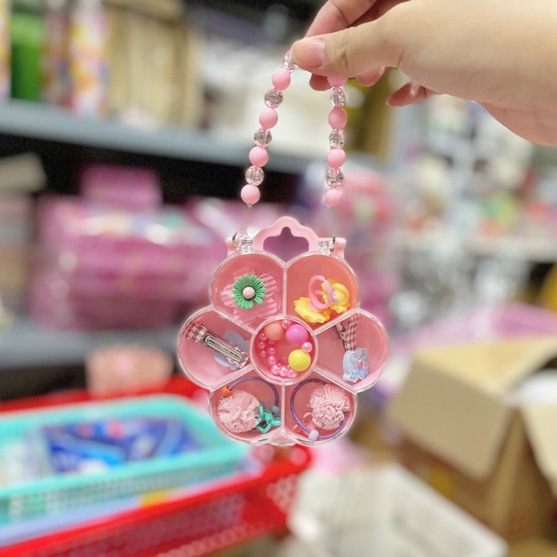 Set Phụ Kiện Cột Tóc, Kẹp Tóc, Trang Sức Hộp Sakura Xinh Xắn Cho Bé Gái