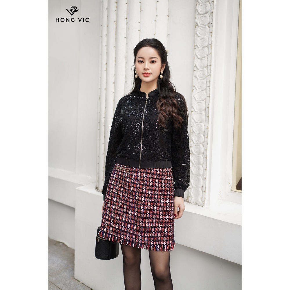 Áo khoác nữ thiết kế Hongvic đen kim sa SM343