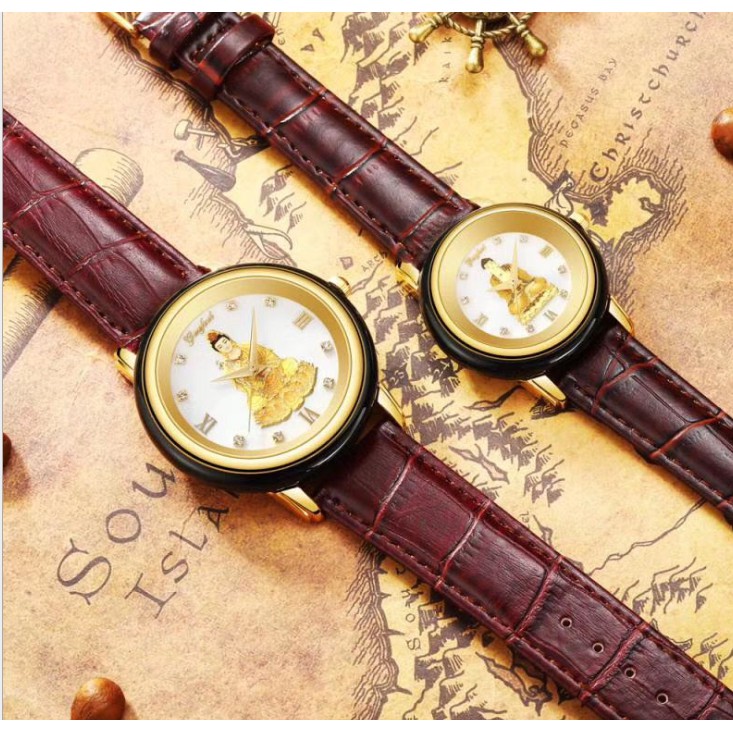Đồng Hồ Đôi Nam Nữ Mặt Tròn Hình Phật Nạm Ngọc Bích - Đồng Hồ Godfell Nhật Bản Bảo Hành 1 Năm