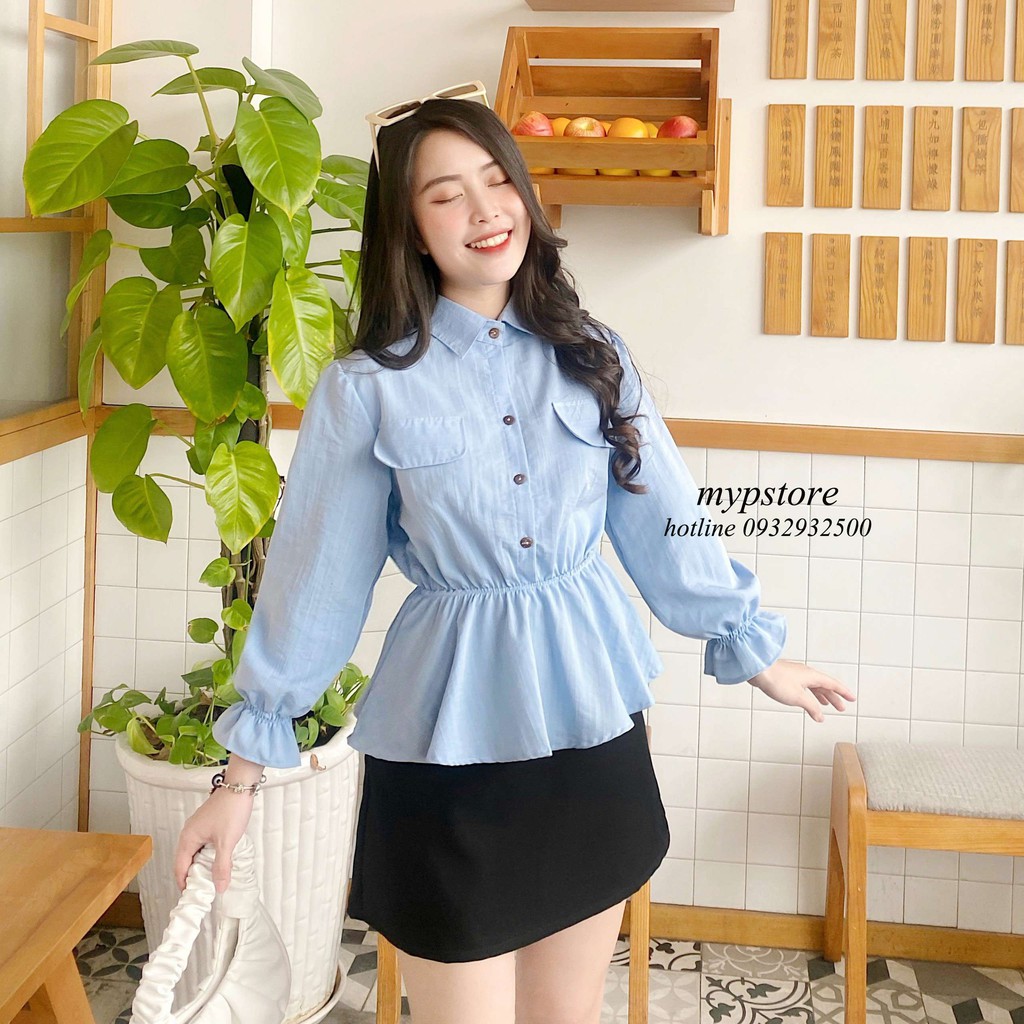 Áo sơ mi bo eo túi nắp mypstore A26