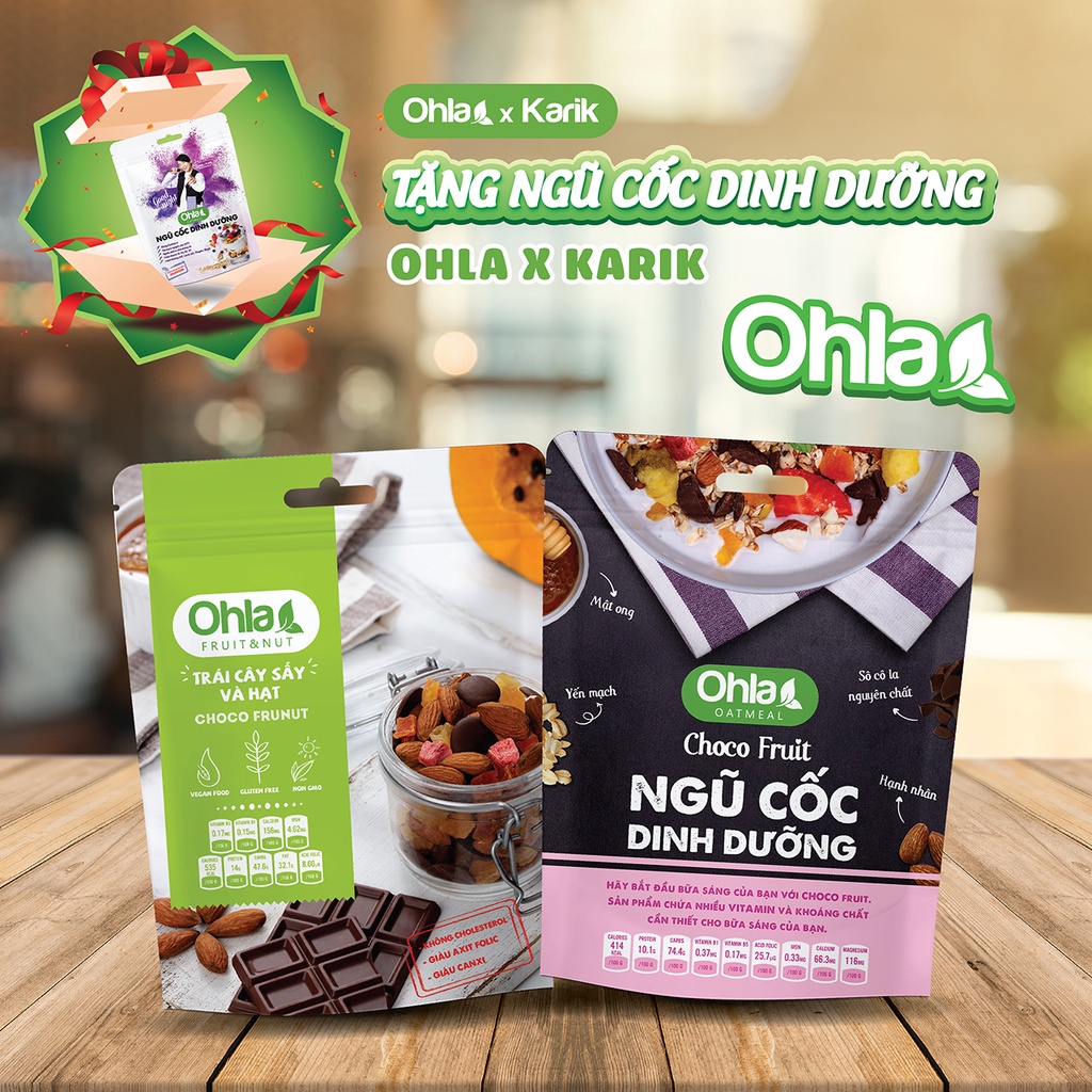 Bộ đôi năng lượng Choco gồm 1 túi Ngũ Cốc Dinh Dưỡng Choco Fruit 180gr và 1 túi Trái Cây Sấy Mix Hạt Choco Frunut 100gr