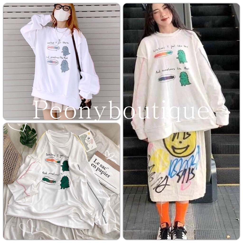 🌸 Sweater form rộng tay bồng, thun kẻ sọc cầu vồng cá tính Ulzzang 🌸