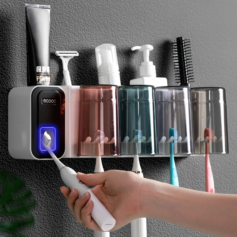 Kệ Để Bàn Chải Kem Đánh Răng Kèm 2 Cốc 3 cốc 4 Cốc,Gía Để Đồ Nhà Tắm ECOCO Cao Cấp Dán Tường Siêu Trắc