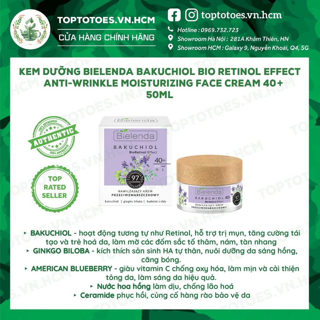 Kem dưỡng Bielenda Bakuchiol Bio Retinol Effect Anti-wrinkle Moisturizing 40+ dưỡng ẩm, làm sáng và trẻ hóa da