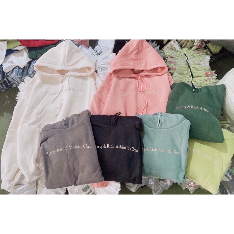 Áo hoodie sporty rich nỉ mũ 2 lớp TTA978