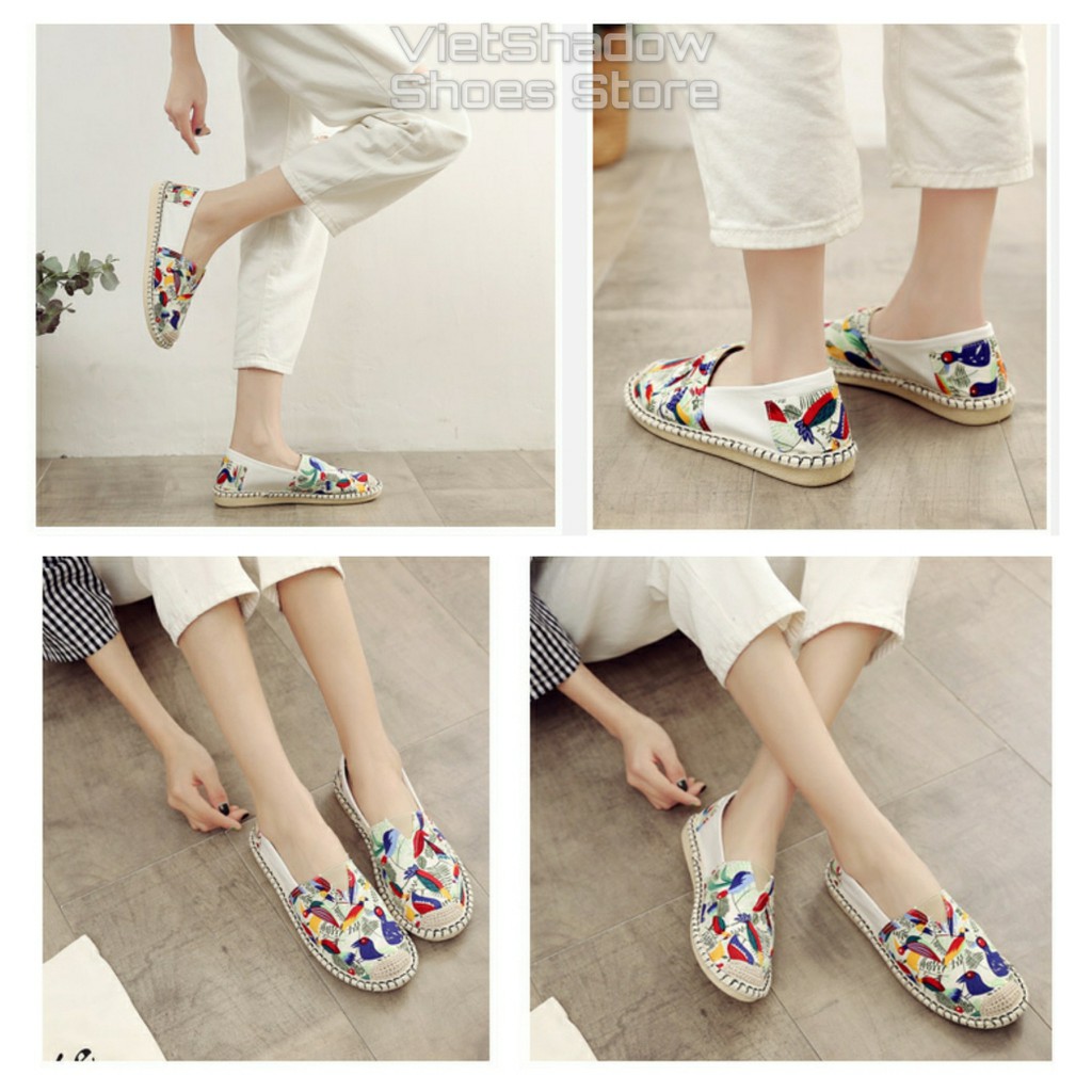 Slip on nữ - Giày lười vải nữ họa tiết - Chất liệu vải bố sợi cotton thoáng khí, đế cao su mềm, êm