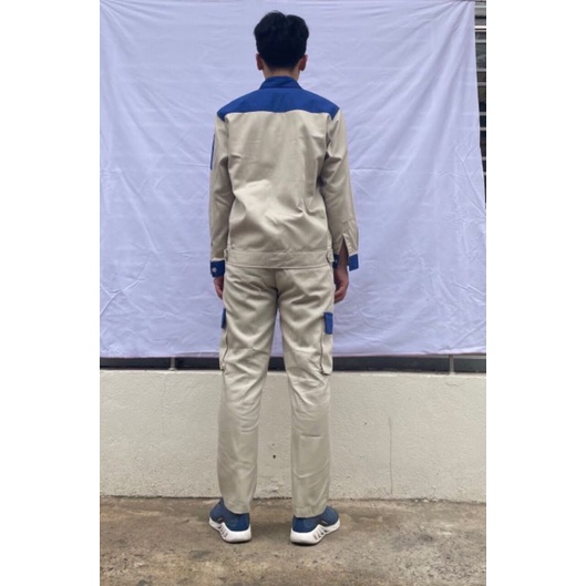 Quần áo bảo hộ vải kaki may kỹ phối màu xanh cho kỹ sư, giám sát, công nhân...