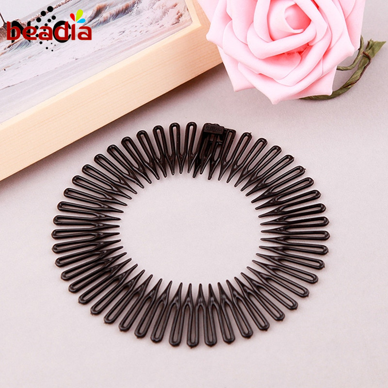 Vòng cài tóc BEADIA có răng lược kiểu Hàn Quốc bằng nhựa co giãn dùng để cố định tóc khi rửa mặt