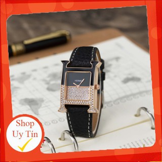 Đồng hồ nữ Hermes dây da mặt vuông đính đá cao cấp full box tặng hộp pishop - DHN02 shop447