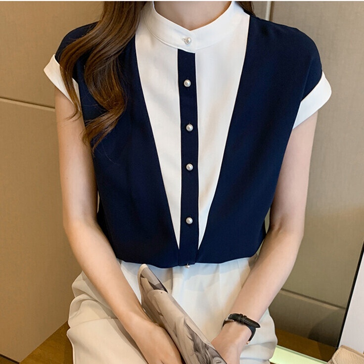 Áo Sơ Mi Chiffon Tay Ngắn Màu Trơn Thời Trang Công Sở Phong Cách Hàn Quốc Cho Nữ
