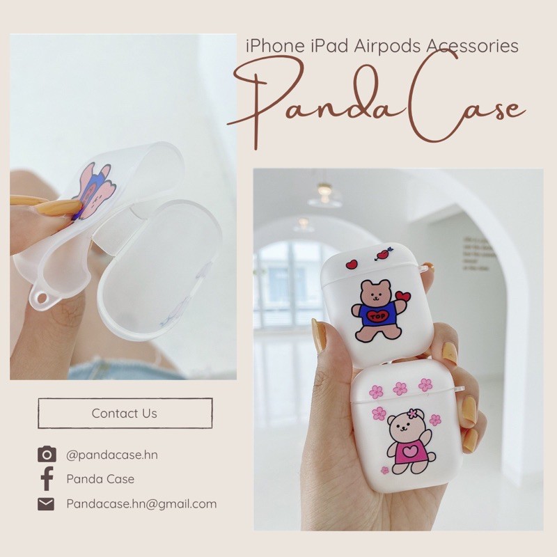 Vỏ case gấu bảo vệ bao đựng tai nghe airpods 1 2 PRO trong nhám in hình