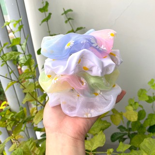 Cột tóc scrunchies voan lưới hoa cúc 2 lớp