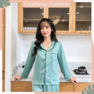 Bộ pyjama lụa trơn dài tay cao cấp chất mềm mịn không nhăn