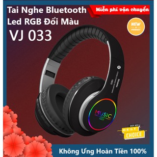 Tai nghe Bluetooth Chụp Tai VJ033 Có Đèn Led RGB Siêu Đẹp - siêu bass trầm-hỗ trợ thẻ nhớ, FM-chống va đập chống ồn