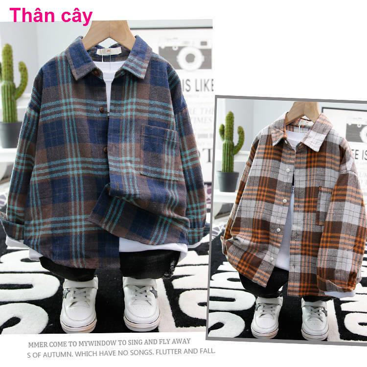 áo bé traiÁo sơ mi cotton boy tay dài xuân thu, kẻ sọc caro đẹp trai, khoác dạ nam big phong cách hàn quốc