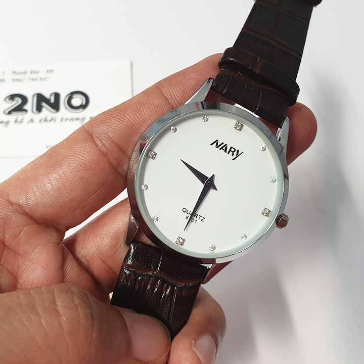 Đồng hồ nam Nary hai kim kính lồi dây da phong cách cổ điển - DH2101