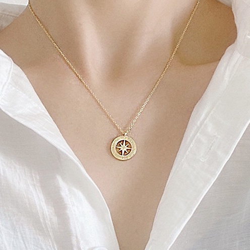 Vòng cổ vàng mặt đồng xu phối hình ngôi sao phong cách Hàn Quốc thanh lịch