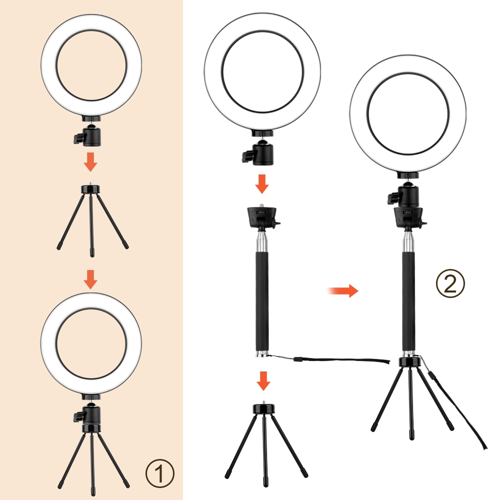 3PCS/Set 6.2 Inch LED Ring Live Light Mini Metal Tripod Telescopic Pole YouTube Makeup Live Dimmable Phone Camera Selfie Lamp