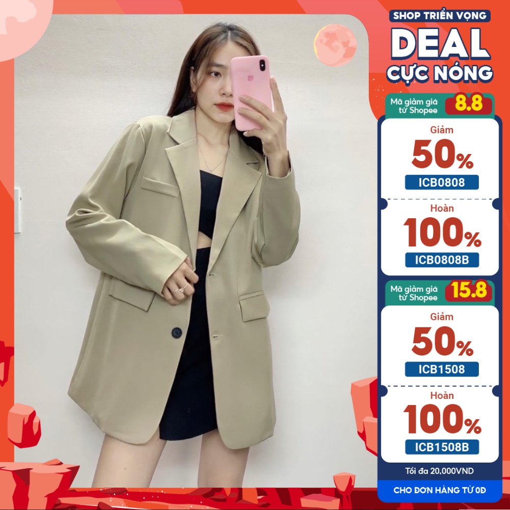 TD Design - Blazer Oversize 2 nút màu nâu tây và đen