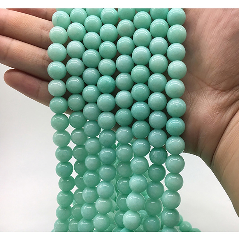 Chuỗi hạt đá tròn tự nhiên màu xanh lá nhạt dùng làm trang sức / vòng tay DIY