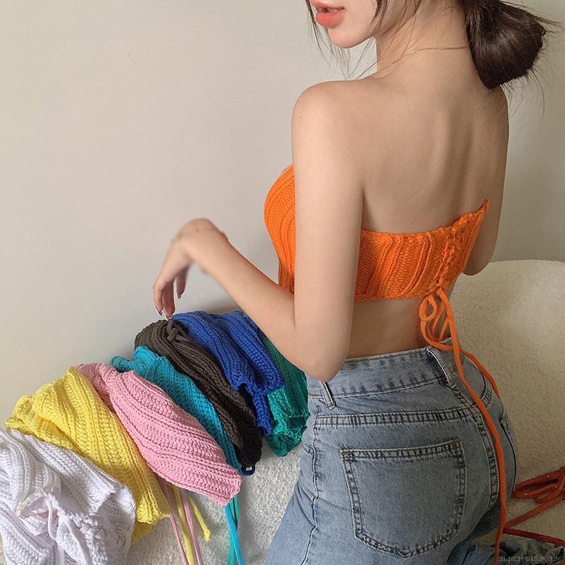 Áo Croptop Sát Nách Dệt Kim Hở Lưng Quyến Rũ Sành Điệu