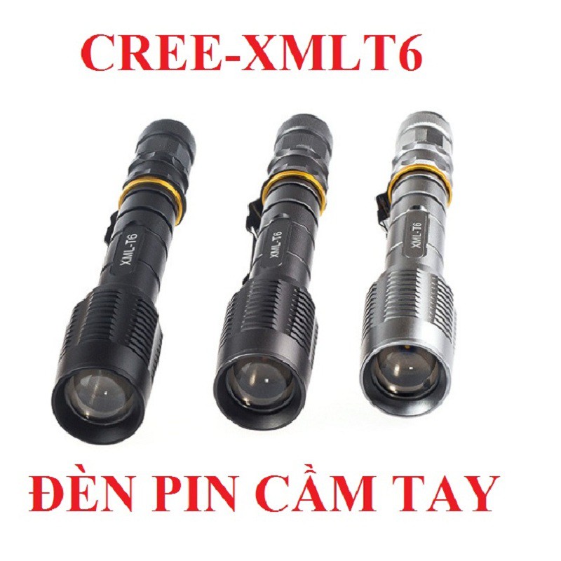 Đèn pin CREE XML-T6 siêu sáng tặng kèm 2 pin 3.7V 4800mAh và sạc đôi cho pin