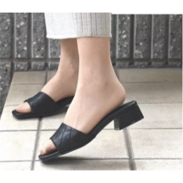 Dép nữ cao gót (3cm) quai ngang vân trám, đế vuông chắc chắn bền đẹp-1000001