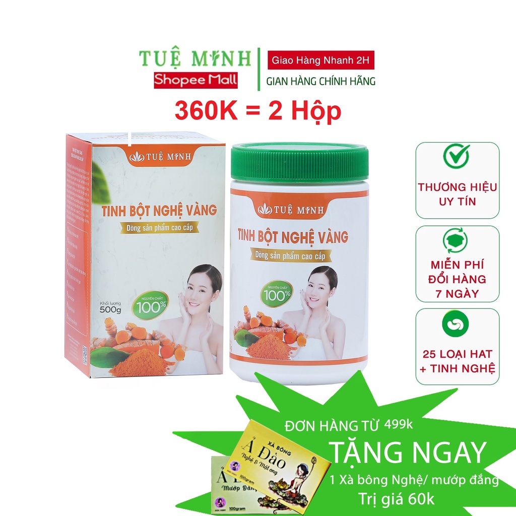 Tinh bột nghệ vàng nguyên chất Tuệ Minh cao cấp 1kg (Combo 2 hộp 500gram)