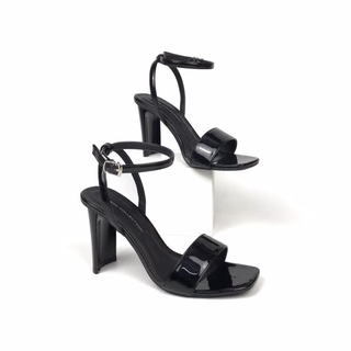 Giày sandal cao gót quai ngang HADU G938 da bóng gót kiểu mica ."